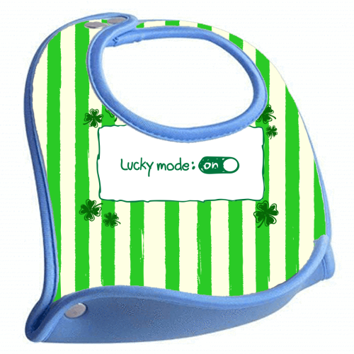 Lucky Mode On – Retro Green Stripes - feeding bib by EZbie