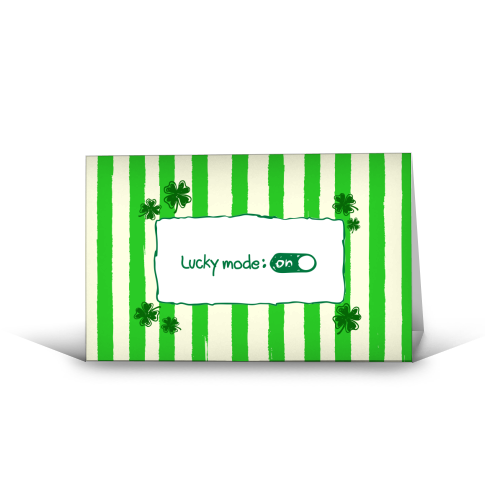 Lucky Mode On – Retro Green Stripes - funny greeting card by EZbie