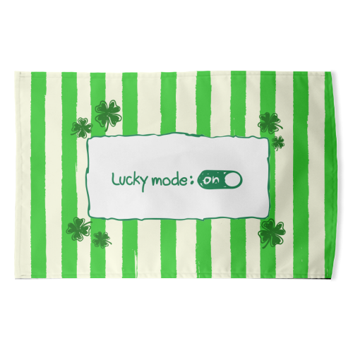 Lucky Mode On – Retro Green Stripes - funny tea towel by EZbie