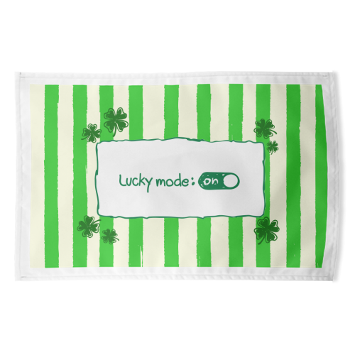 Lucky Mode On – Retro Green Stripes - funny tea towel by EZbie
