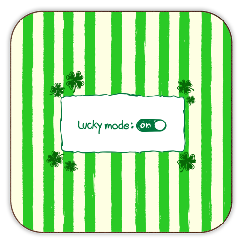 Lucky Mode On – Retro Green Stripes - personalised beer coaster by EZbie