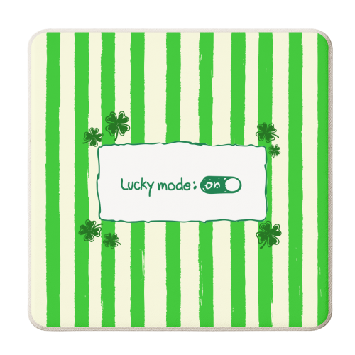 Lucky Mode On – Retro Green Stripes - personalised beer coaster by EZbie