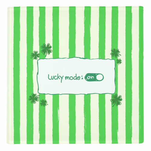 Lucky Mode On – Retro Green Stripes - personalised beer coaster by EZbie