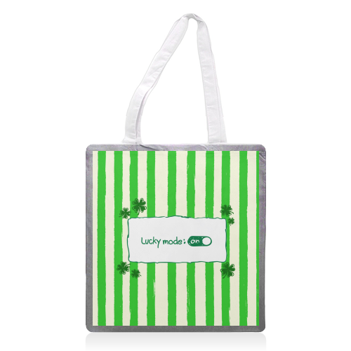 Lucky Mode On – Retro Green Stripes - printed canvas tote bag by EZbie