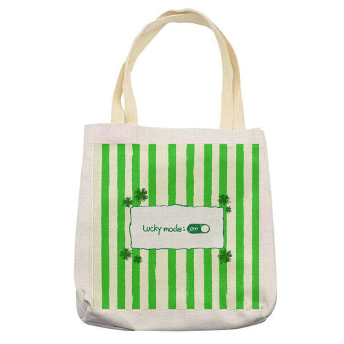 Lucky Mode On – Retro Green Stripes - printed canvas tote bag by EZbie