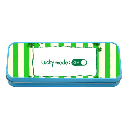 Lucky Mode On – Retro Green Stripes - tin pencil case by EZbie