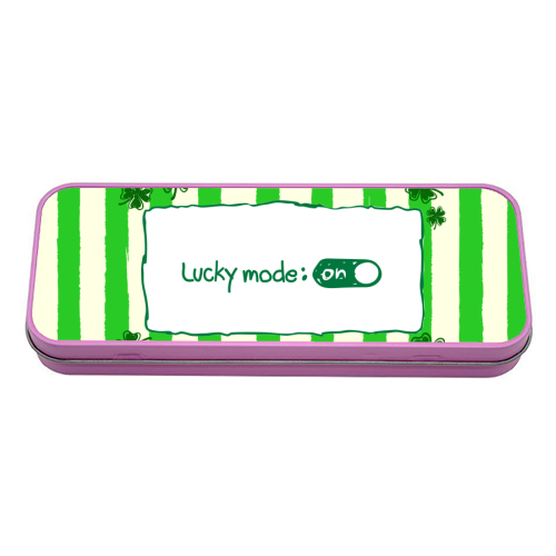 Lucky Mode On – Retro Green Stripes - tin pencil case by EZbie