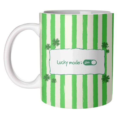 Lucky Mode On – Retro Green Stripes - unique mug by EZbie