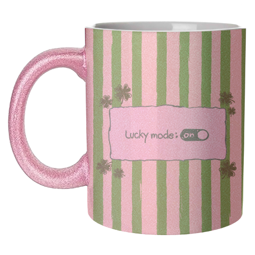 Lucky Mode On – Retro Green Stripes - unique mug by EZbie