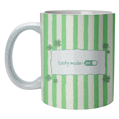Lucky Mode On – Retro Green Stripes - unique mug by EZbie