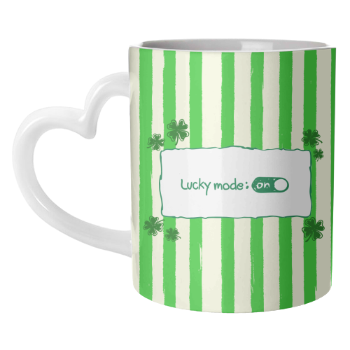 Lucky Mode On – Retro Green Stripes - unique mug by EZbie