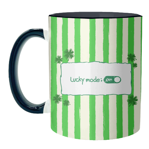 Lucky Mode On – Retro Green Stripes - unique mug by EZbie