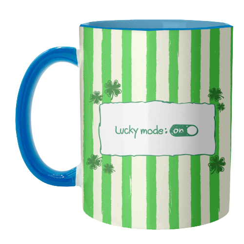 Lucky Mode On – Retro Green Stripes - unique mug by EZbie