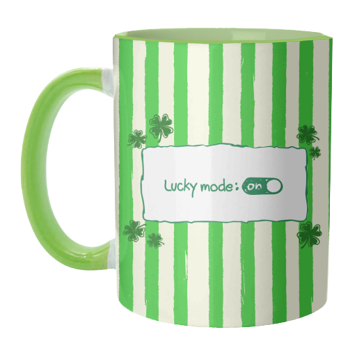 Lucky Mode On – Retro Green Stripes - unique mug by EZbie