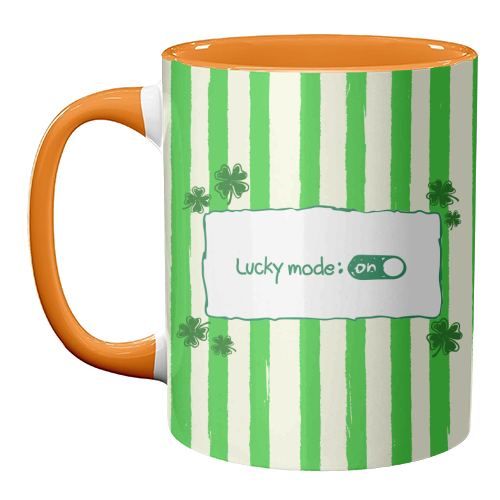 Lucky Mode On – Retro Green Stripes - unique mug by EZbie