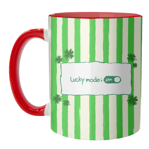 Lucky Mode On – Retro Green Stripes - unique mug by EZbie