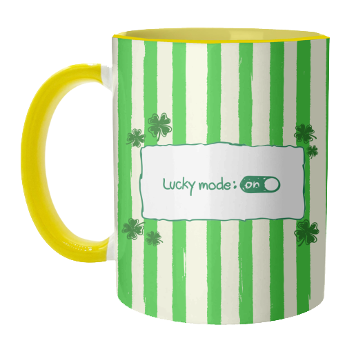 Lucky Mode On – Retro Green Stripes - unique mug by EZbie