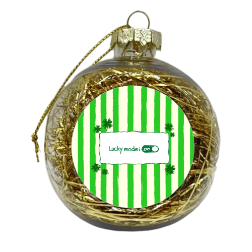 Lucky Mode On – Retro Green Stripes - xmas bauble by EZbie