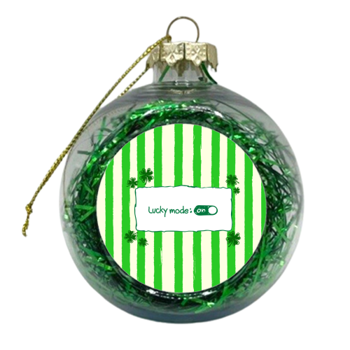 Lucky Mode On – Retro Green Stripes - xmas bauble by EZbie