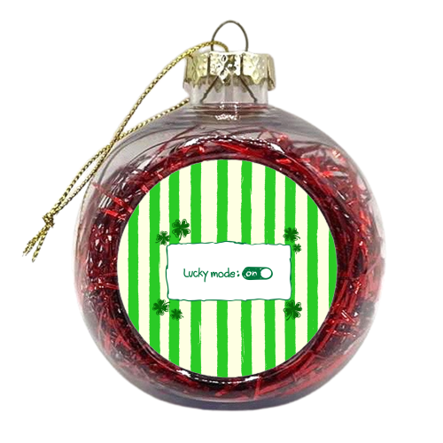 Lucky Mode On – Retro Green Stripes - xmas bauble by EZbie