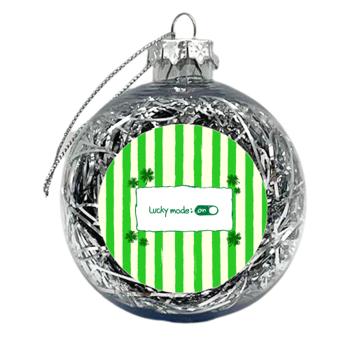 Lucky Mode On – Retro Green Stripes - xmas bauble by EZbie