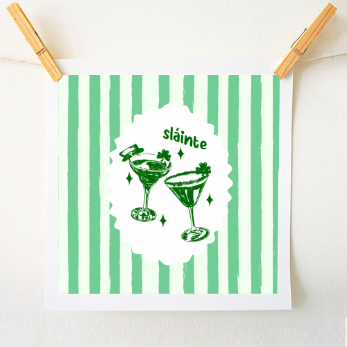Retro Pastel Sláinte Shamrock Cocktail - A1 - A4 art print by EZbie