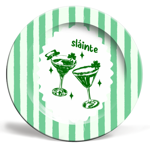 Retro Pastel Sláinte Shamrock Cocktail - ceramic dinner plate by EZbie