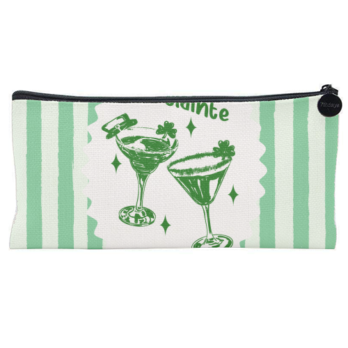 Retro Pastel Sláinte Shamrock Cocktail - flat pencil case by EZbie