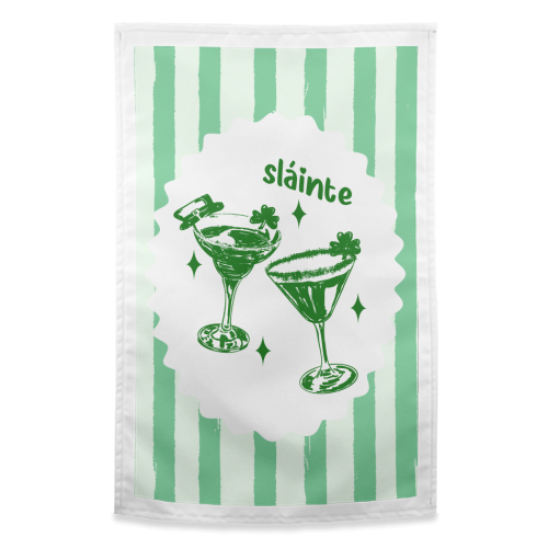 Retro Pastel Sláinte Shamrock Cocktail - funny tea towel by EZbie