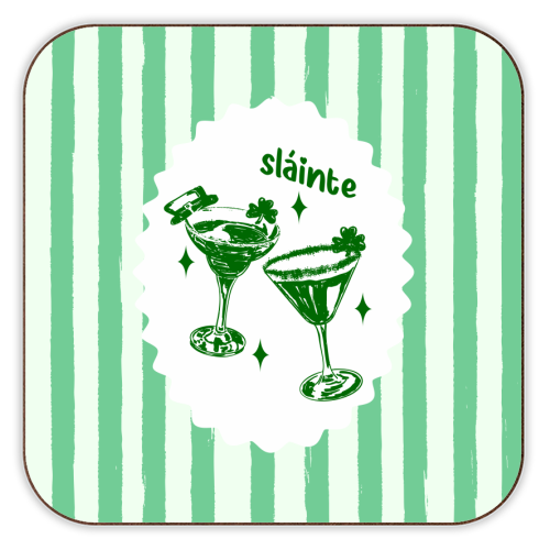 Retro Pastel Sláinte Shamrock Cocktail - personalised beer coaster by EZbie