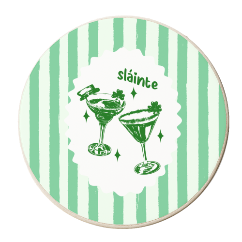 Retro Pastel Sláinte Shamrock Cocktail - personalised beer coaster by EZbie