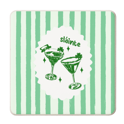 Retro Pastel Sláinte Shamrock Cocktail - personalised beer coaster by EZbie