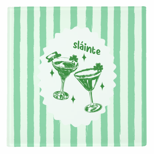 Retro Pastel Sláinte Shamrock Cocktail - personalised beer coaster by EZbie