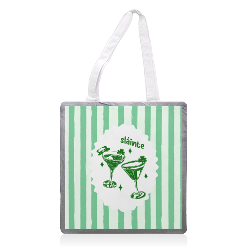 Retro Pastel Sláinte Shamrock Cocktail - printed canvas tote bag by EZbie