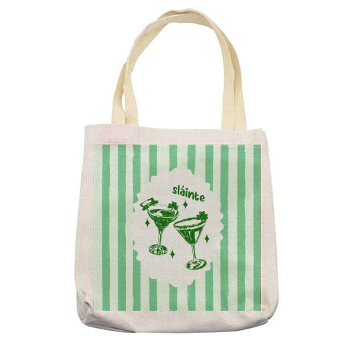 Retro Pastel Sláinte Shamrock Cocktail - printed canvas tote bag by EZbie