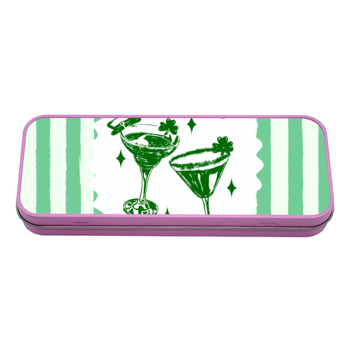 Retro Pastel Sláinte Shamrock Cocktail - tin pencil case by EZbie