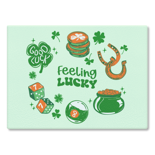 Trendy Feeling Lucky – St. Patrick's Day Illustration - glass chopping board by EZbie