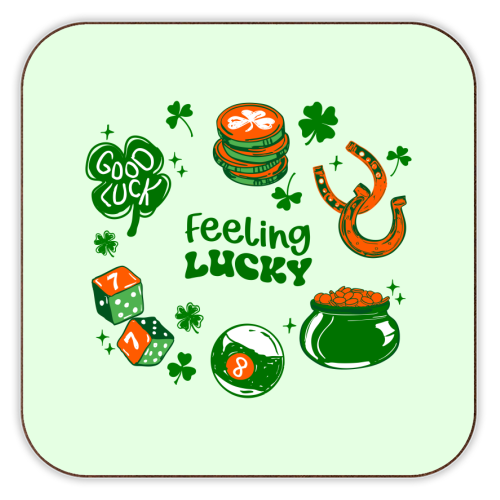 Trendy Feeling Lucky – St. Patrick's Day Illustration - personalised beer coaster by EZbie