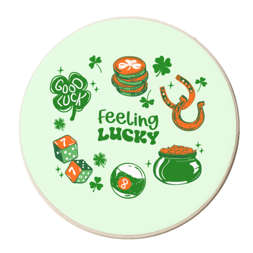 Trendy Feeling Lucky – St. Patrick's Day Illustration - personalised beer coaster by EZbie