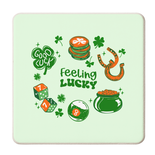 Trendy Feeling Lucky – St. Patrick's Day Illustration - personalised beer coaster by EZbie