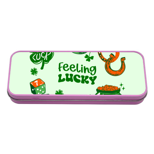 Trendy Feeling Lucky – St. Patrick's Day Illustration - tin pencil case by EZbie