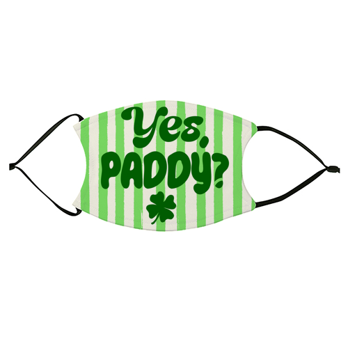 Yes Paddy – Funny Shamrock Retro Stripes Illustration - face cover mask by EZbie