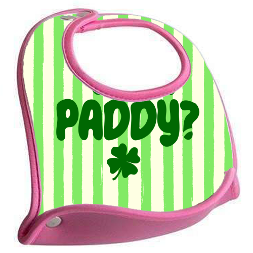 Yes Paddy – Funny Shamrock Retro Stripes Illustration - feeding bib by EZbie