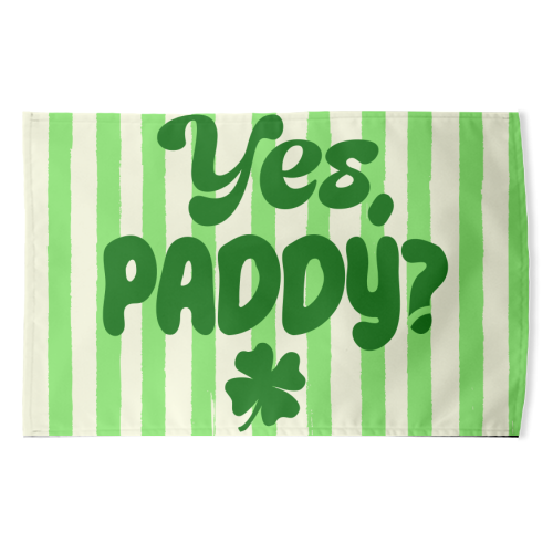 Yes Paddy – Funny Shamrock Retro Stripes Illustration - funny tea towel by EZbie