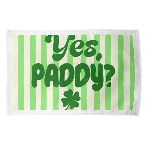 Yes Paddy – Funny Shamrock Retro Stripes Illustration - funny tea towel by EZbie