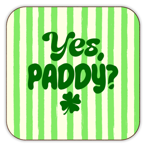 Yes Paddy – Funny Shamrock Retro Stripes Illustration - personalised beer coaster by EZbie
