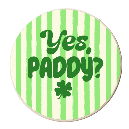 Yes Paddy – Funny Shamrock Retro Stripes Illustration - personalised beer coaster by EZbie