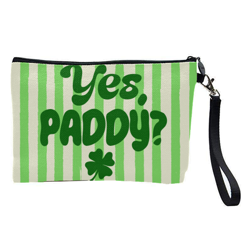 Yes Paddy – Funny Shamrock Retro Stripes Illustration - pretty makeup bag by EZbie
