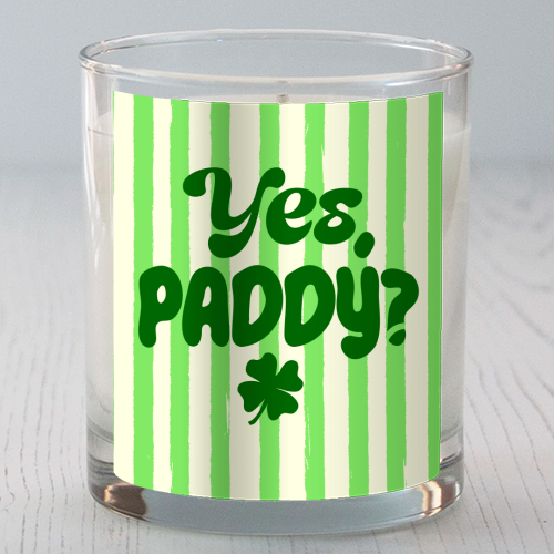 Yes Paddy – Funny Shamrock Retro Stripes Illustration - scented candle by EZbie