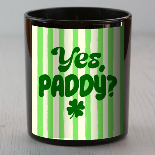 Yes Paddy – Funny Shamrock Retro Stripes Illustration - scented candle by EZbie